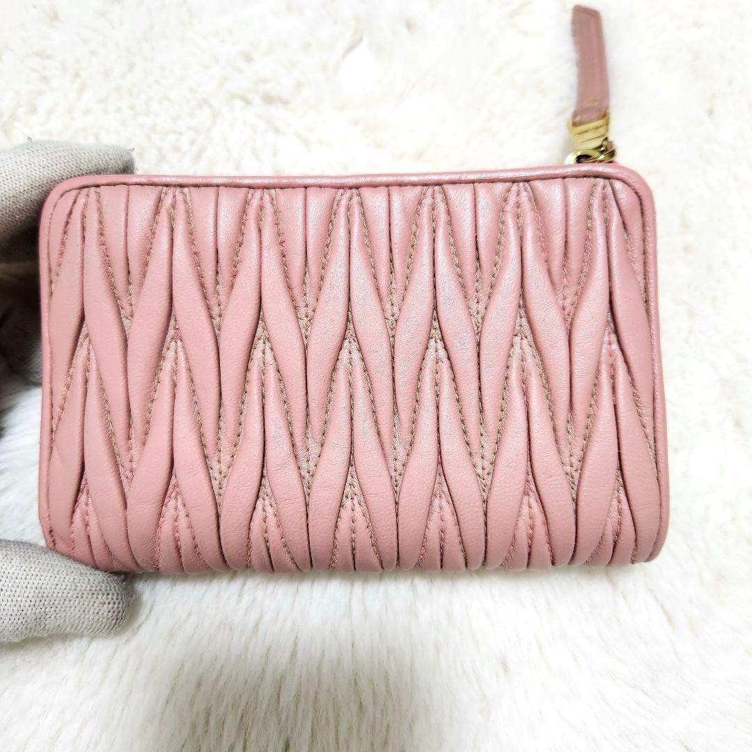 ✨極美品　付属品完備✨ミュウミュウ　三つ折り　マテラッセ　ビジュー　ピンク