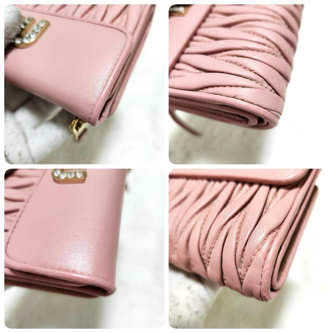 ✨極美品　付属品完備✨ミュウミュウ　三つ折り　マテラッセ　ビジュー　ピンク