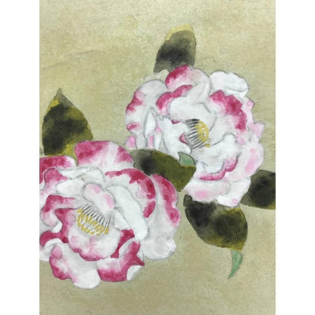 真作/登/椿に小禽図/小鳥図/冬の掛軸/掛軸/名家伝来/AK-445