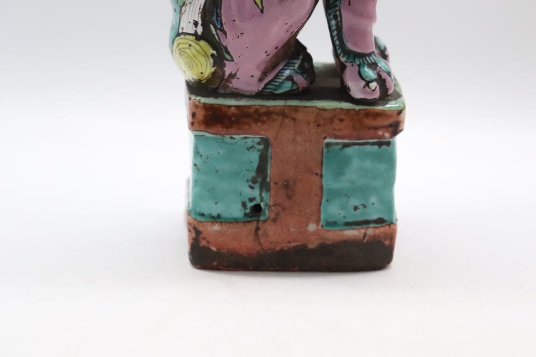 中国　清時代　洋彩　獅子　置物　共箱　送料込み250115