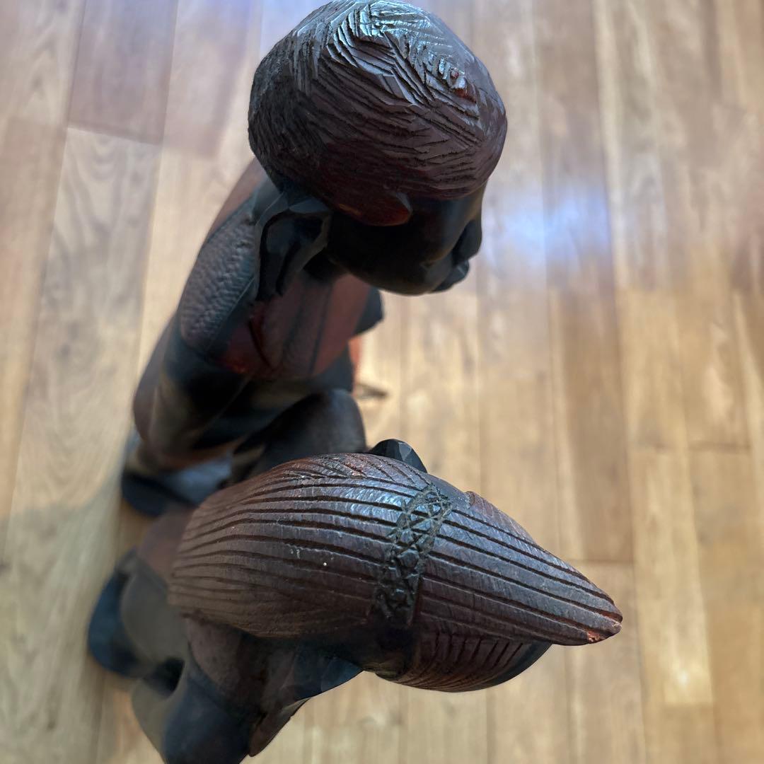 アフリカ民芸品　アンティーク60㎝サイズ　タンザニアマサイ族　木彫りペア人形