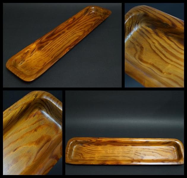 天然肥松製 一文字盆 刳り貫き盆 煎茶長方盆★美しい木目★長さ36.8㎝