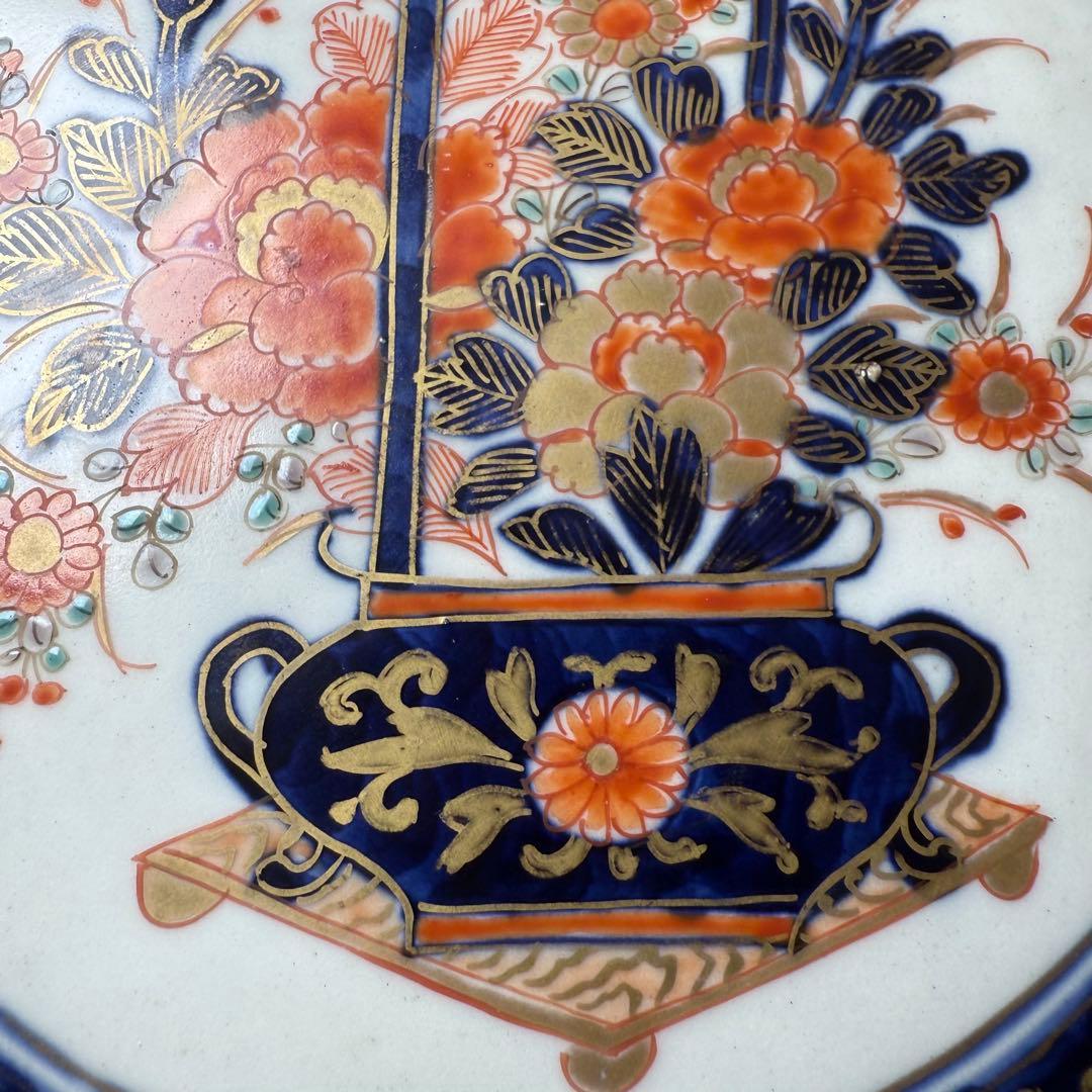 幕末〜明治期　赤絵　花籠文菊花形大皿　獅子牡丹　人物画　上手物　直径40.7cm