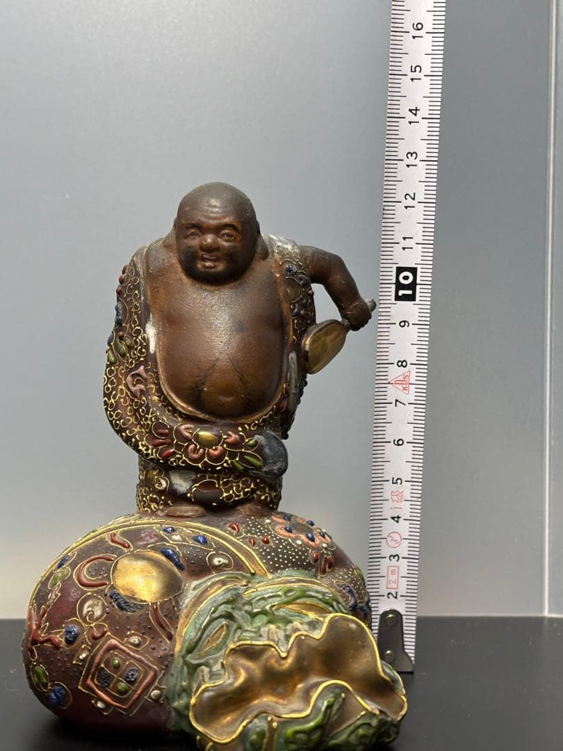 古九谷造 金襴手 金彩色絵細密絵付 布袋像 古陶磁製 薩摩焼 骨董品 古美術品