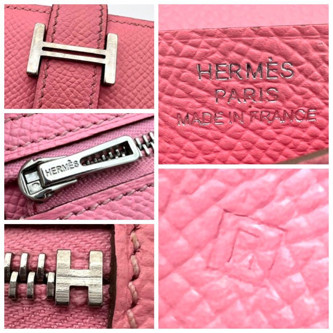 【鑑定済】エルメス ベアン コンパクト 折り財布 ローズコンフェッティ
