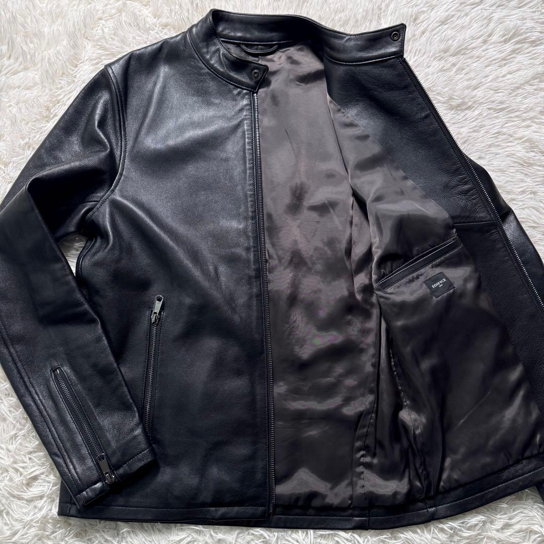 極美品✨エディフィス　ライダースジャケット　シングル　ダブルジップ　羊革　黒　L
