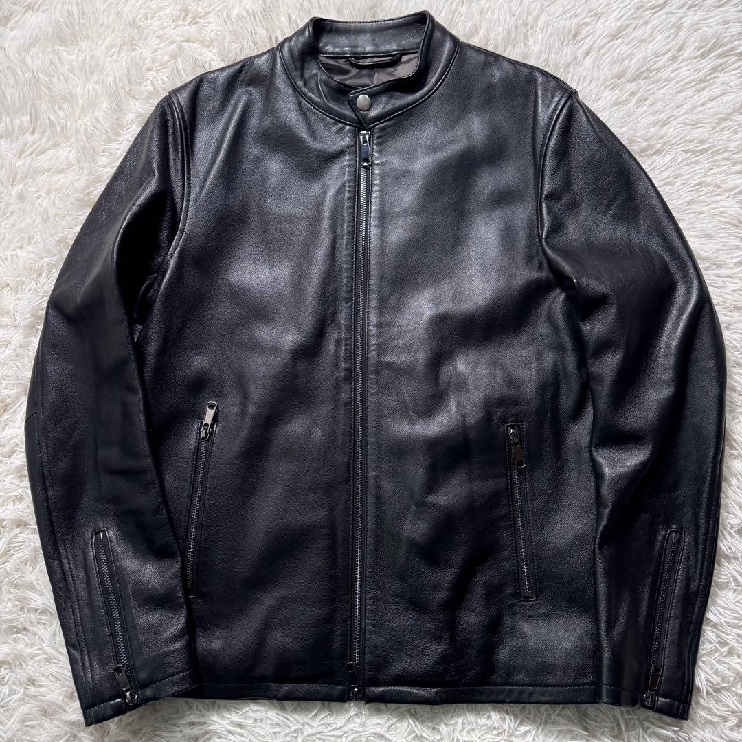極美品✨エディフィス　ライダースジャケット　シングル　ダブルジップ　羊革　黒　L