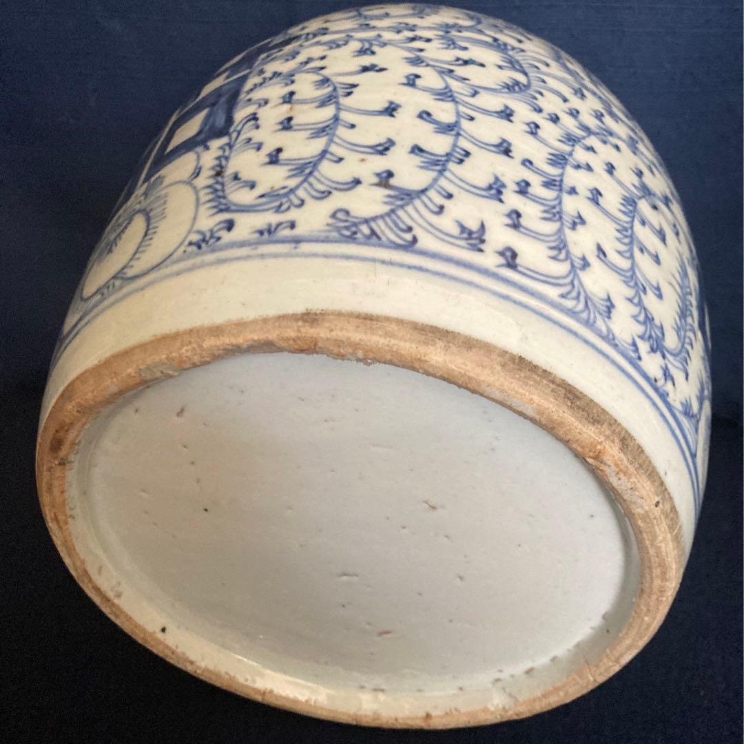 清代　青花漢詩唐草文茶壷