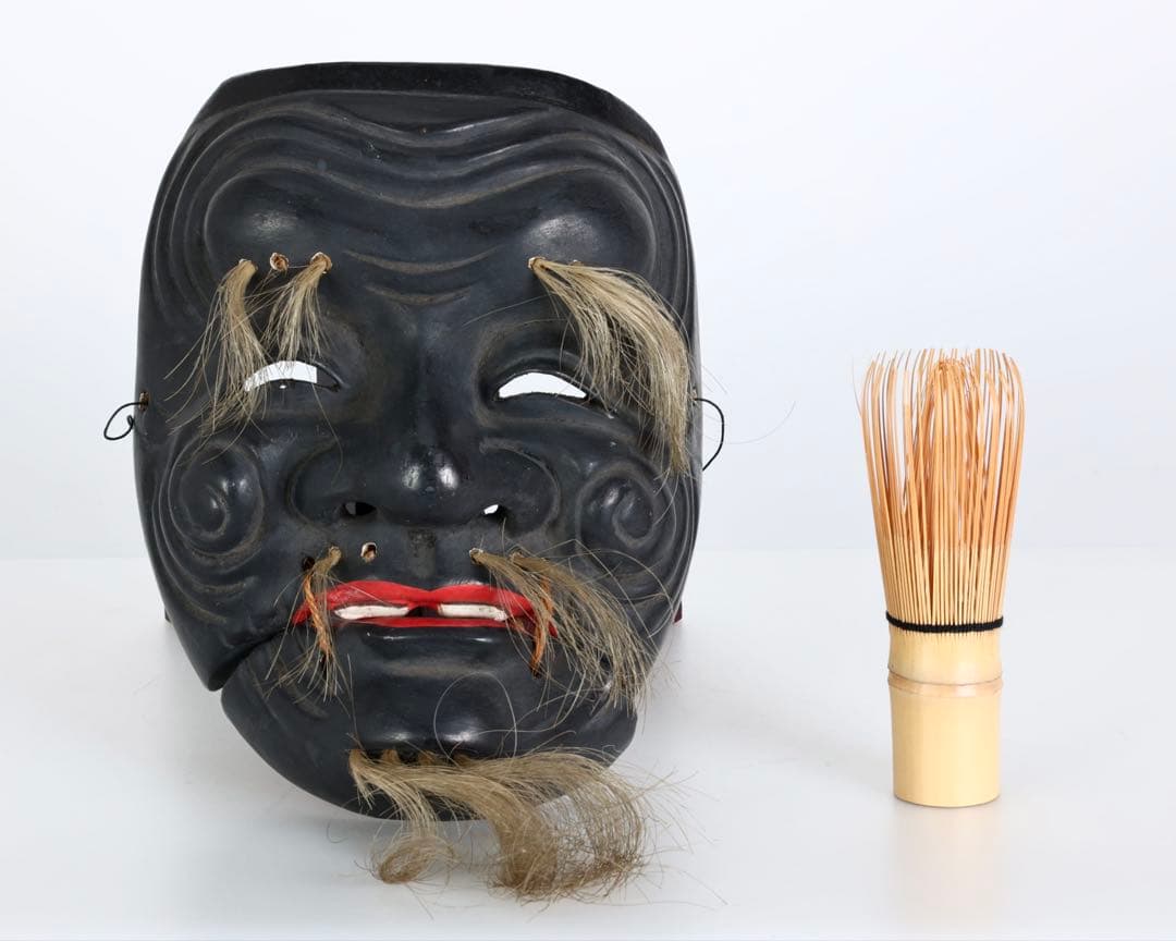 黒式厨 黒翁 能面 木彫 在銘 羽生 狂言 能楽 古美術 骨董品 時代面