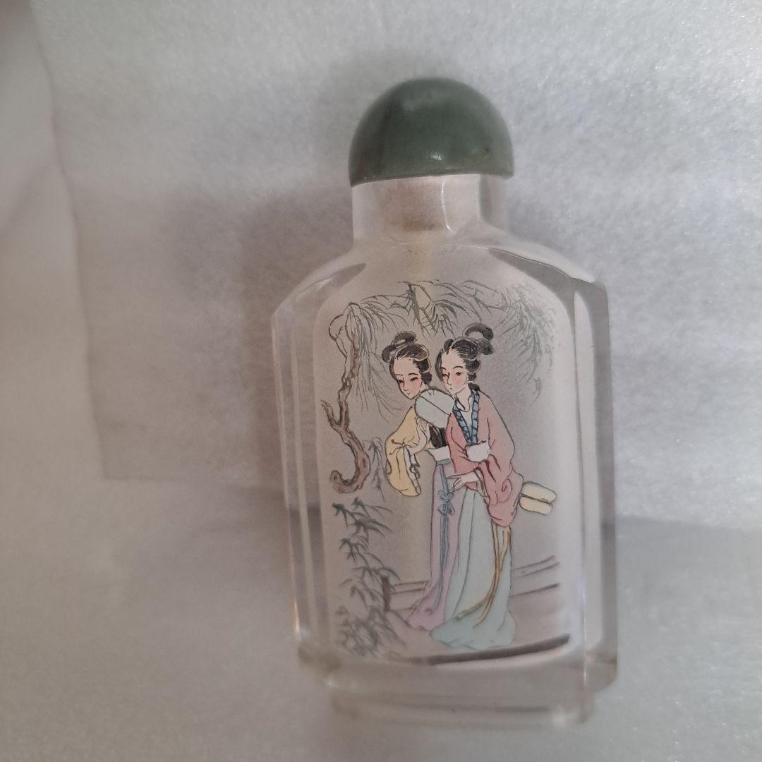 中国　硝子内絵細密技巧　美人内絵文　硝子内絵鼻煙瓶