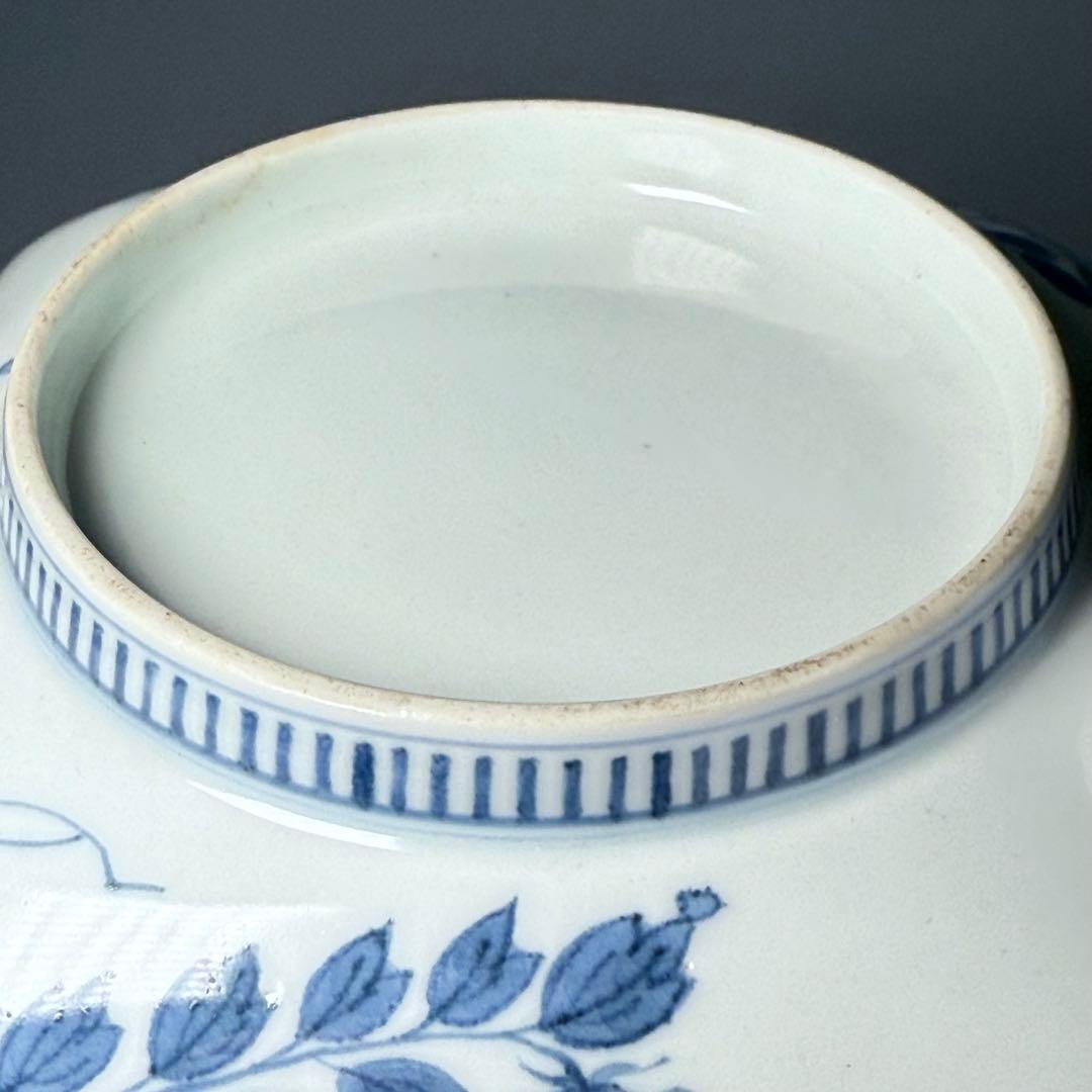 後期鍋島　江戸後期　染付楼閣山水図四方皿　共箱　緻密な絵付け　古美術　蒐集家旧蔵