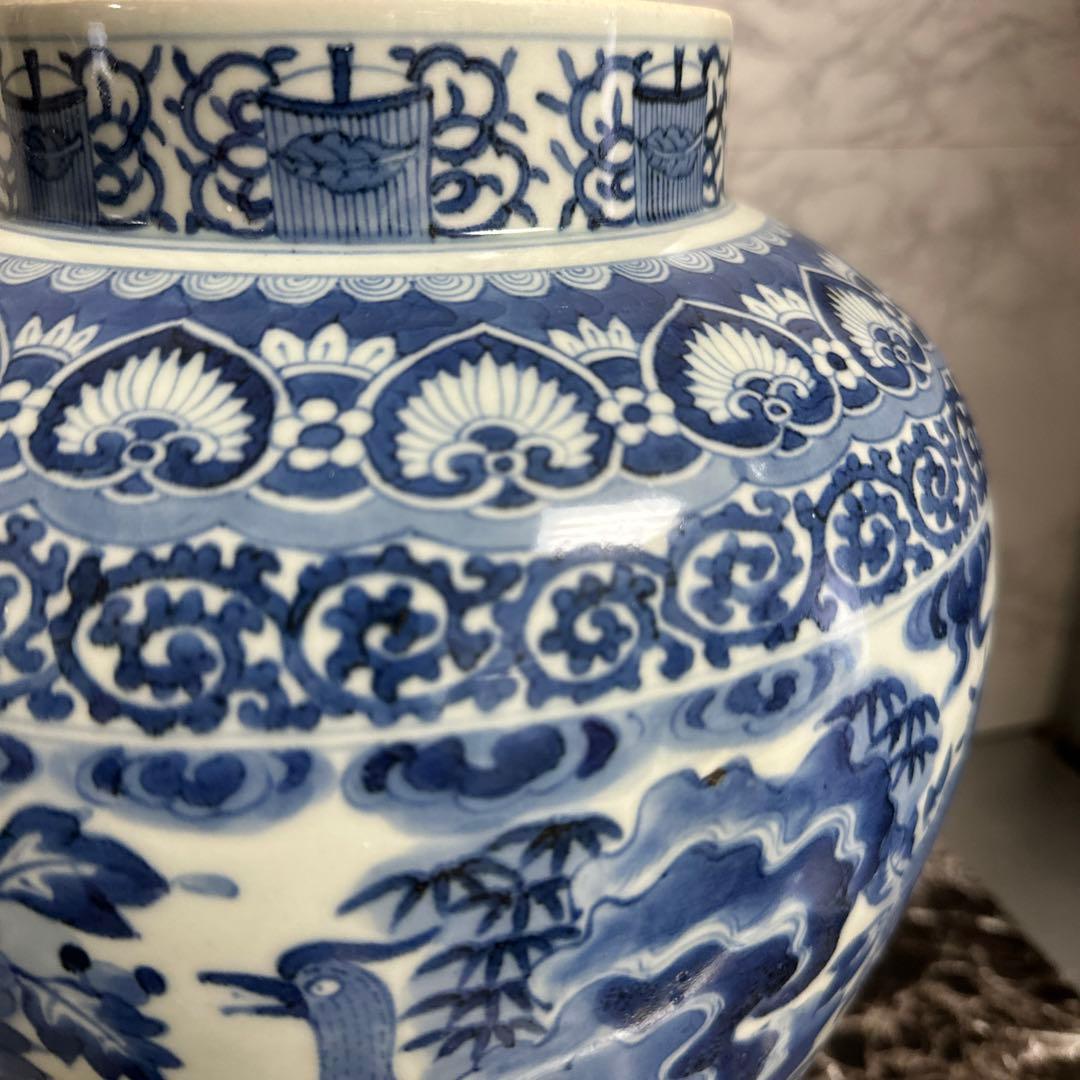 沈香壺、藍柿右衛門、染め付け、牡丹鳳凰図、