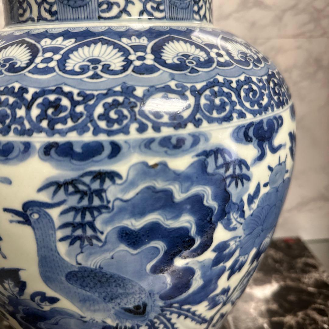 沈香壺、藍柿右衛門、染め付け、牡丹鳳凰図、