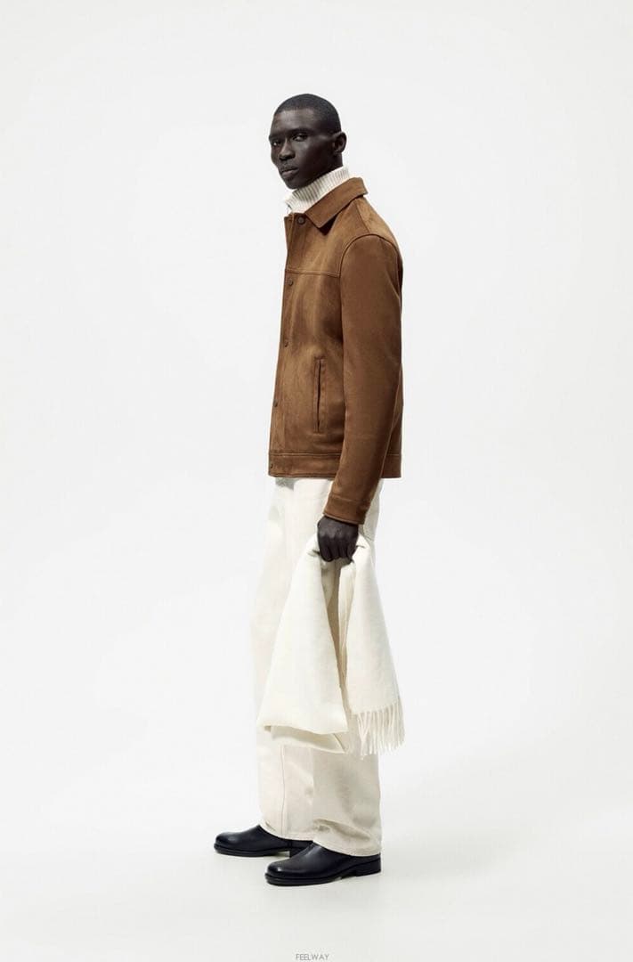 ZARA ザラ フェイクスエード トラッカージャケット ブラウン Lサイズ