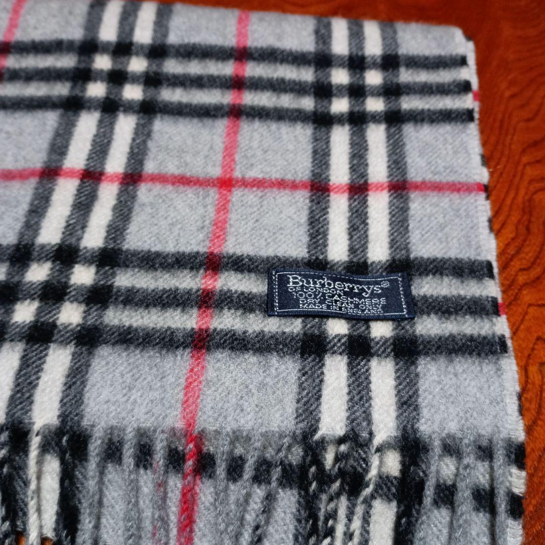 美品☆Burberry チェック柄マフラー グレー カシミヤ