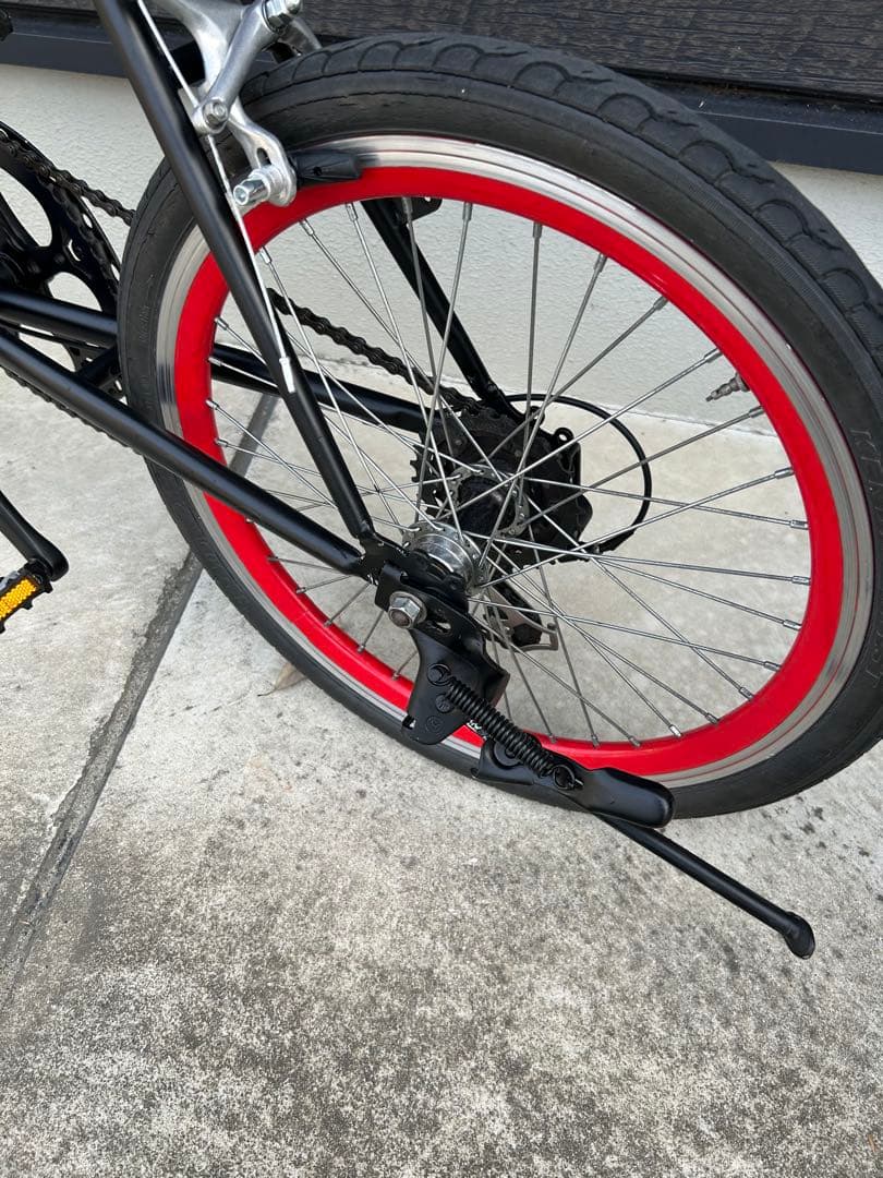 ミニベロ 自転車 マットブラック赤ハンドル整備済