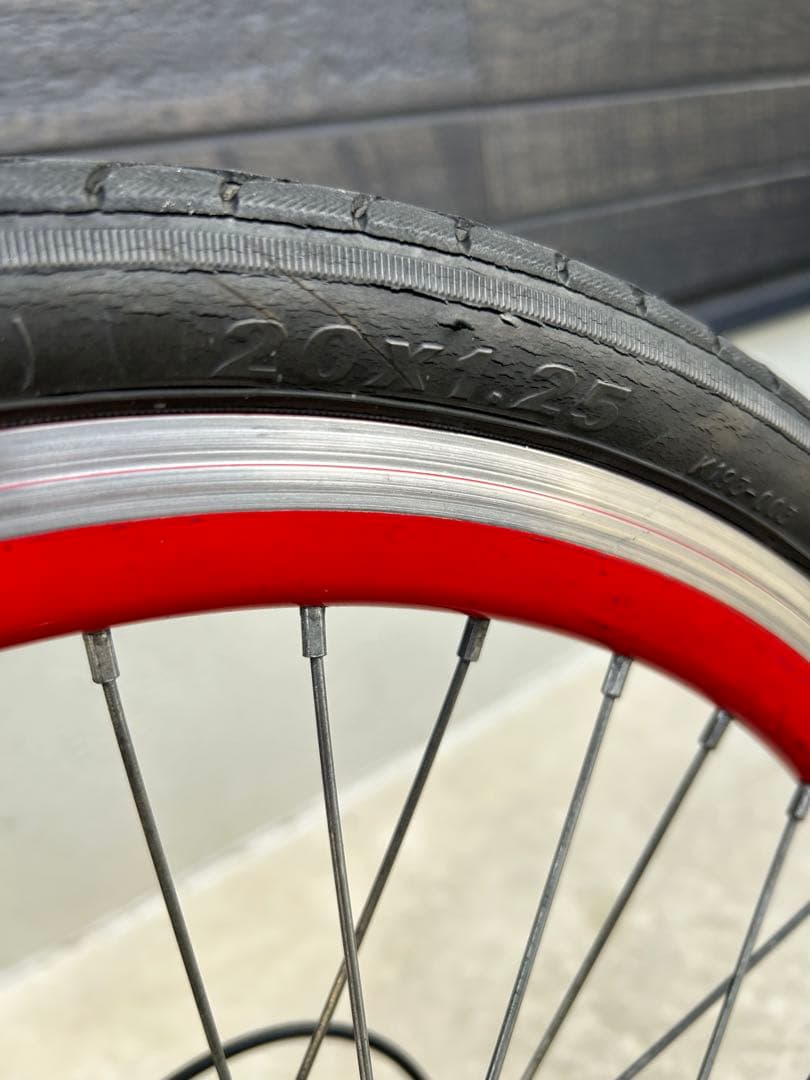 ミニベロ 自転車 マットブラック赤ハンドル整備済