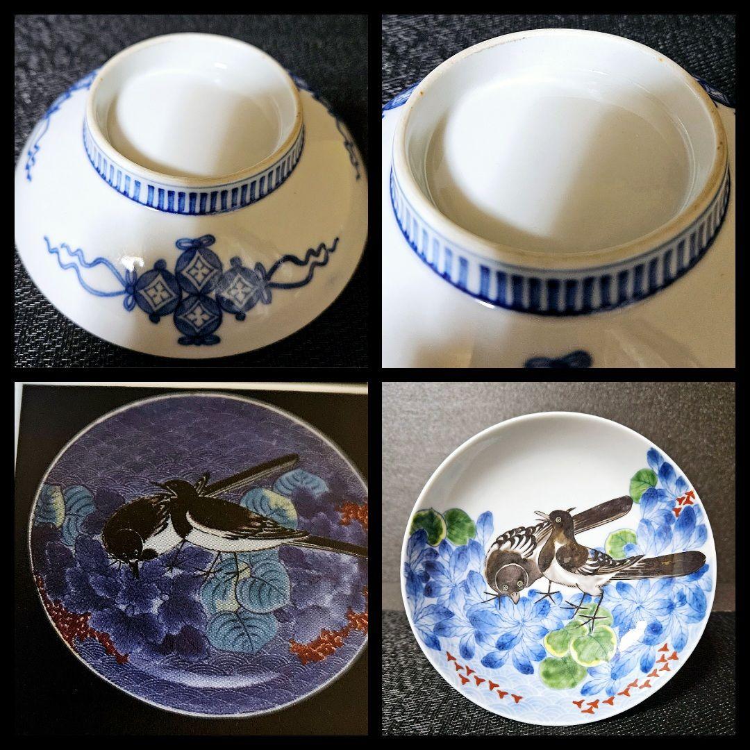 【大名品❗】【真作保証❗】江戸時代　色鍋島　鶺鴒図　墨弾き青海波文様　約五寸皿