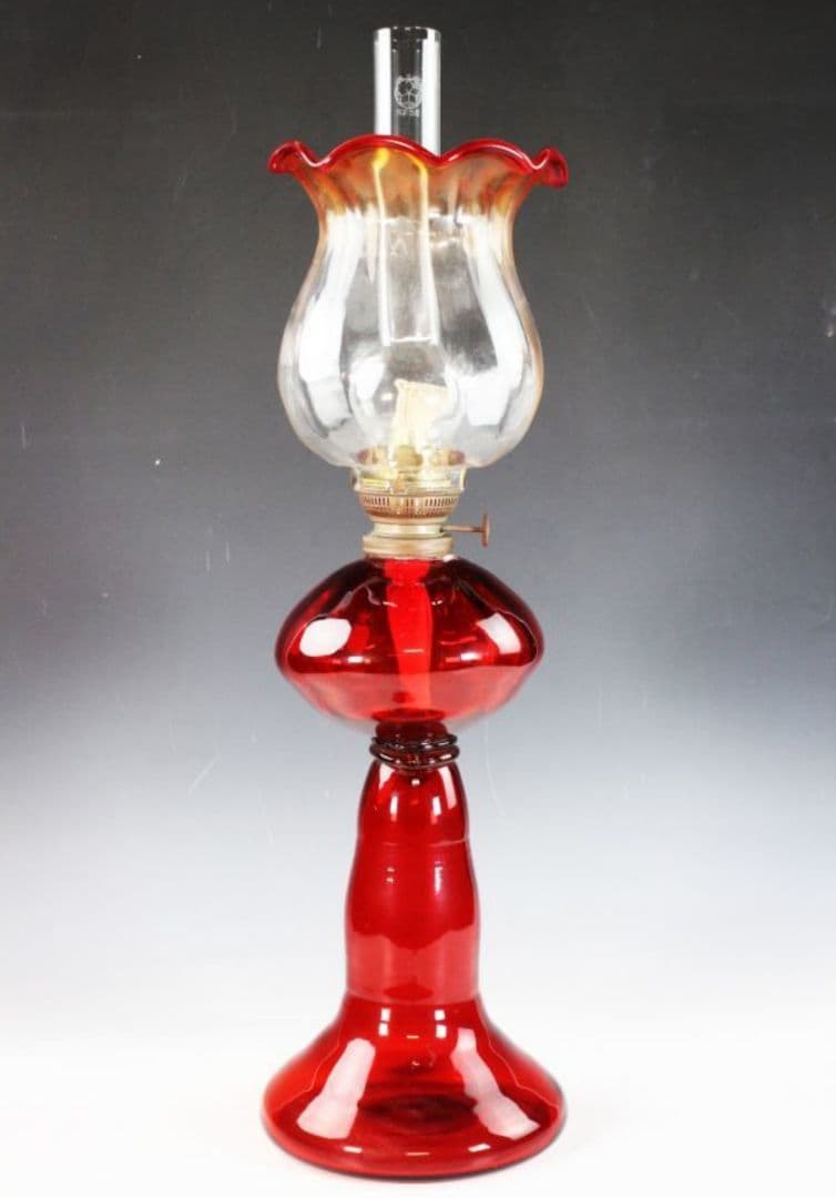 旧家収蔵 大正期 赤フリル ランプ 特殊バーナー構造