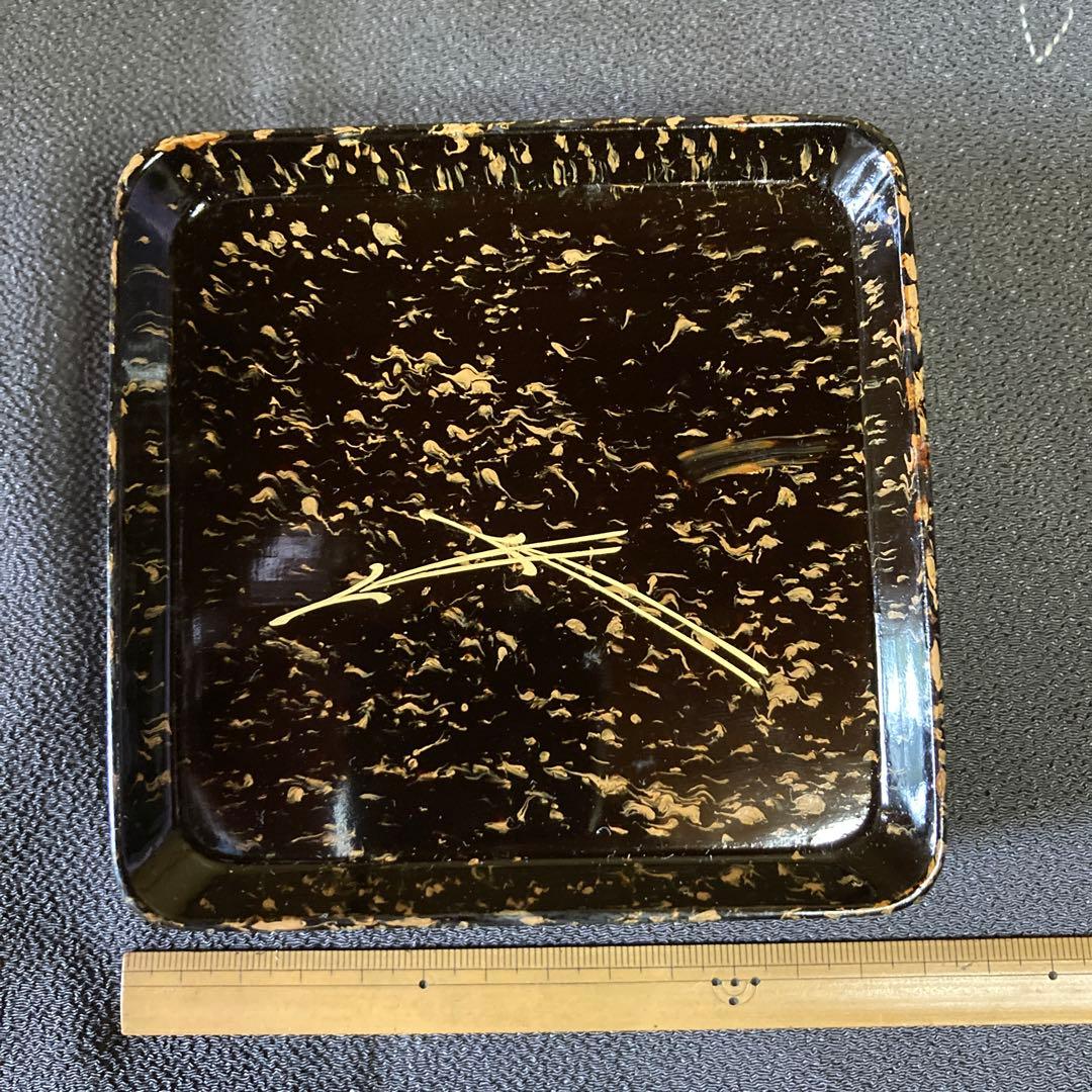 松葉柄　漆塗菓子器揃　ビロードに覆われた木箱入り5品9セット