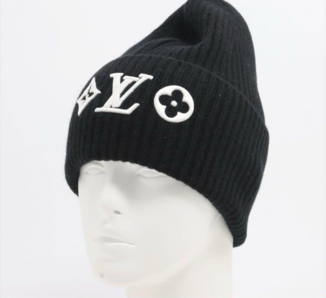 ルイヴィトンビーニー LV ヘッドライン ニットキャップ 刺繍 ロゴ