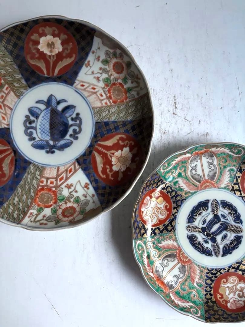 698 骨董 アンティーク 古伊万里 色絵金彩柘榴紋様9寸平皿 幕末