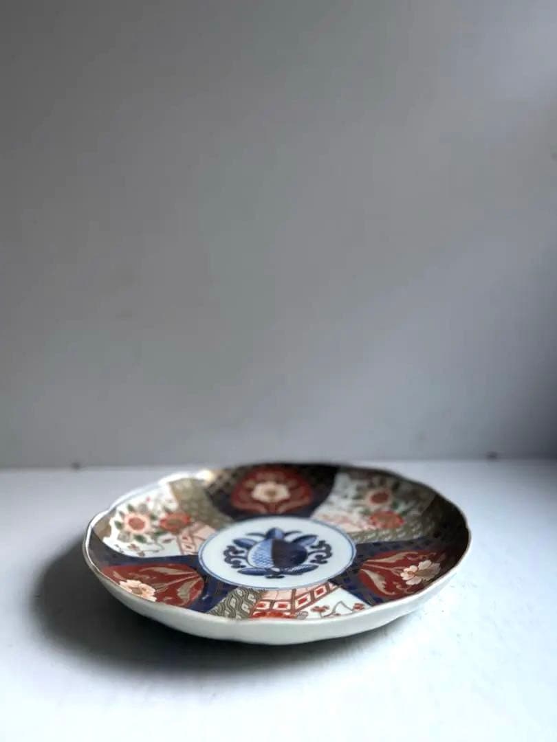698 骨董 アンティーク 古伊万里 色絵金彩柘榴紋様9寸平皿 幕末