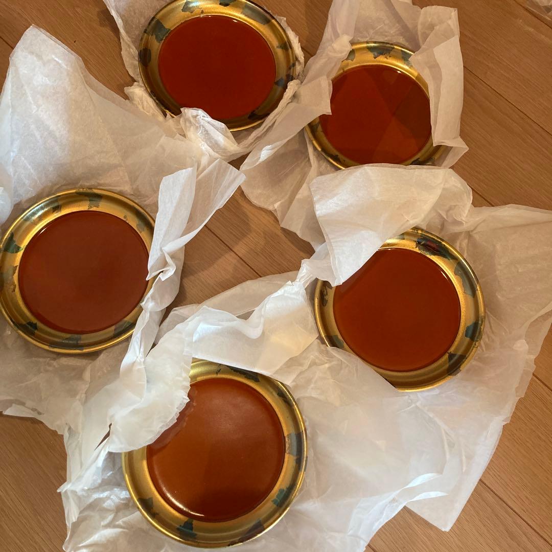 【昭和レトロ　新品未使用】漆器 椀 5枚セット うるし工芸　金箔入米永　大丸特選