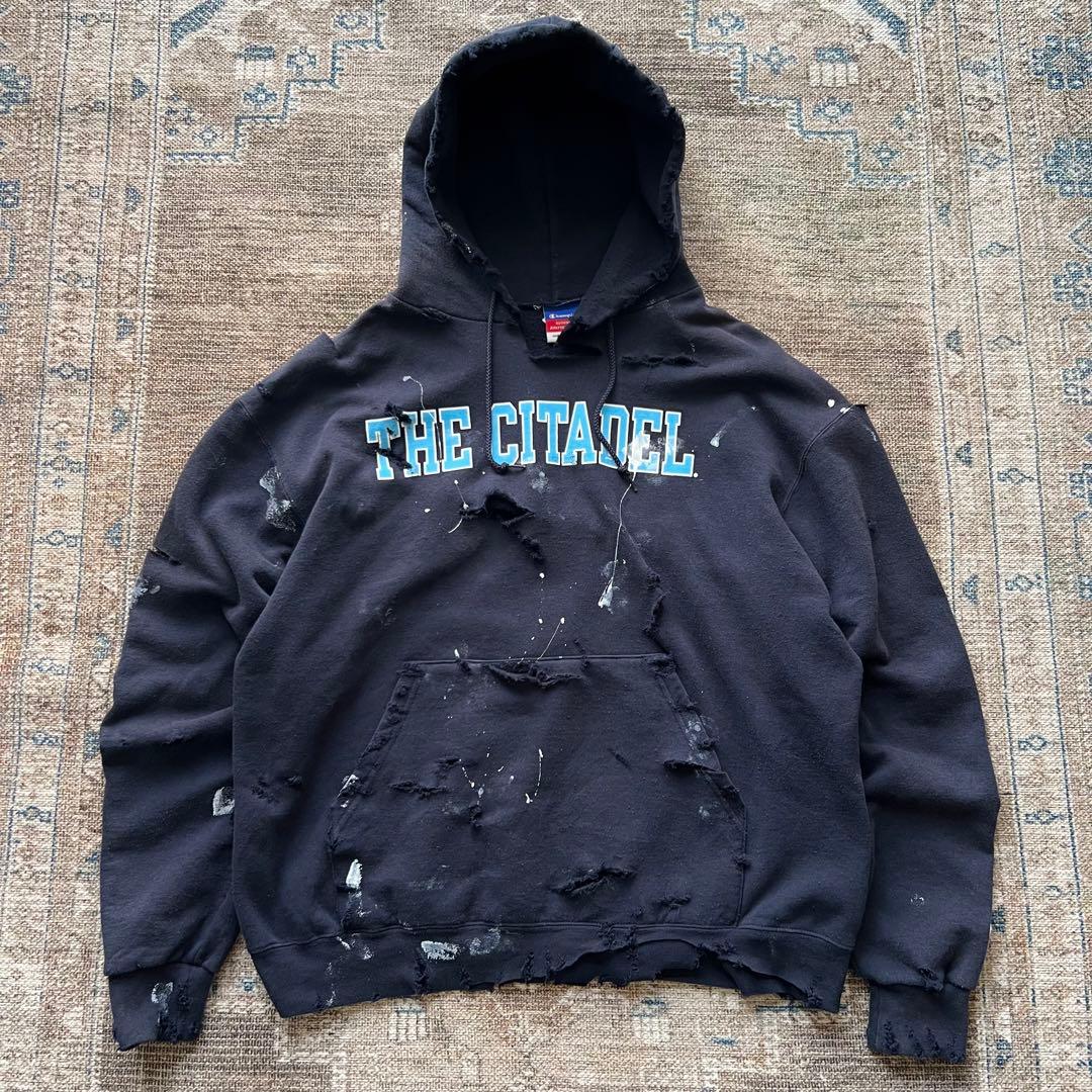 90s champion ダメージ ボロ スウェット パーカー ペンキ　グランジ