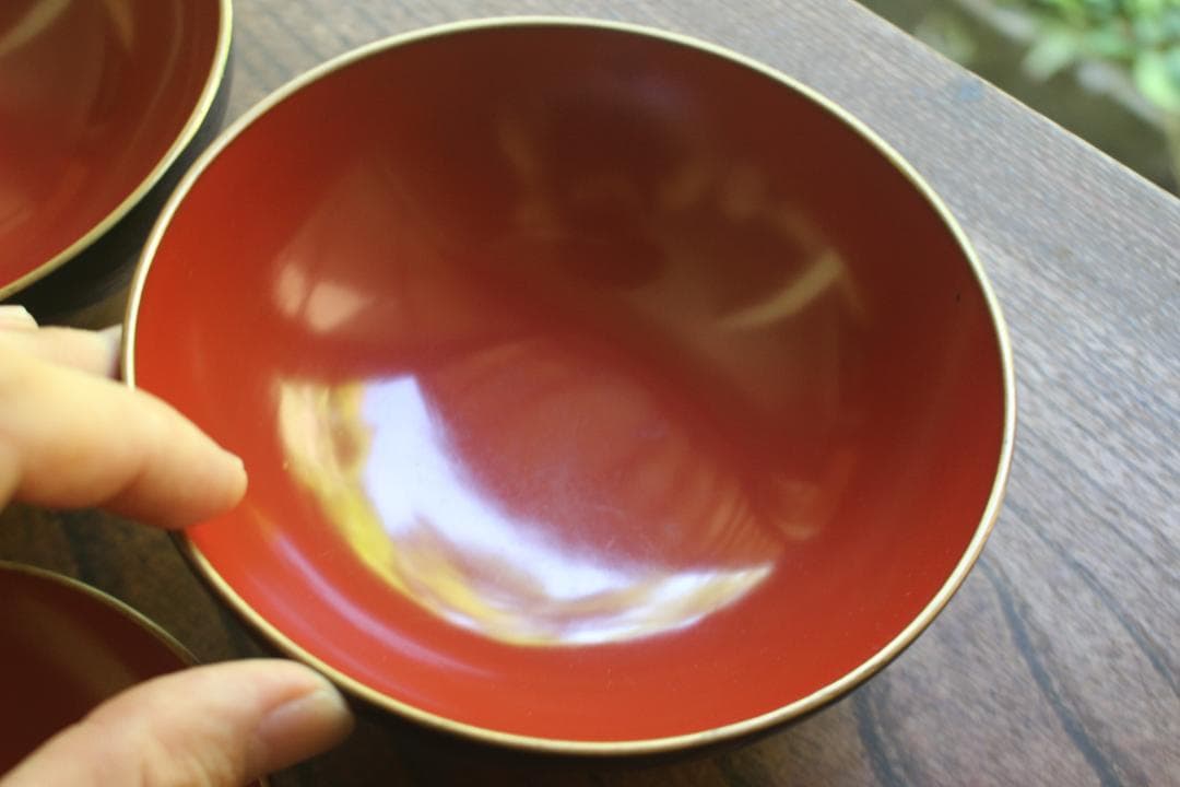 時代逸品！時代内朱金縁黒漆に優美な羊歯蒔絵の映えるお椀2点（検輪島塗蒔絵椀雑煮椀