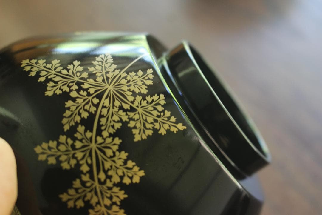 時代逸品！時代内朱金縁黒漆に優美な羊歯蒔絵の映えるお椀2点（検輪島塗蒔絵椀雑煮椀