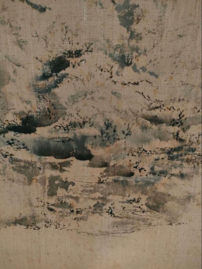 掛軸 水墨画 銘 岸野魯直(岸野忠孝)木津川の図 岸野忠孝•承•寛 共木箱付