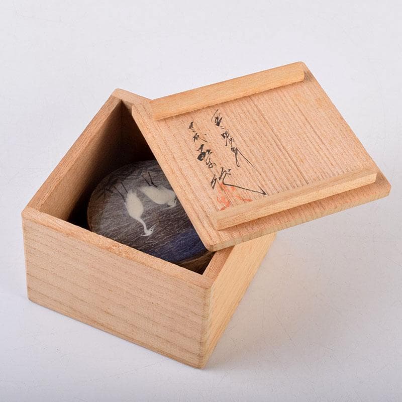 茶道具　臥牛窯　十三代　横石臥牛作　白鷺文　香合　共箱　Z　8496