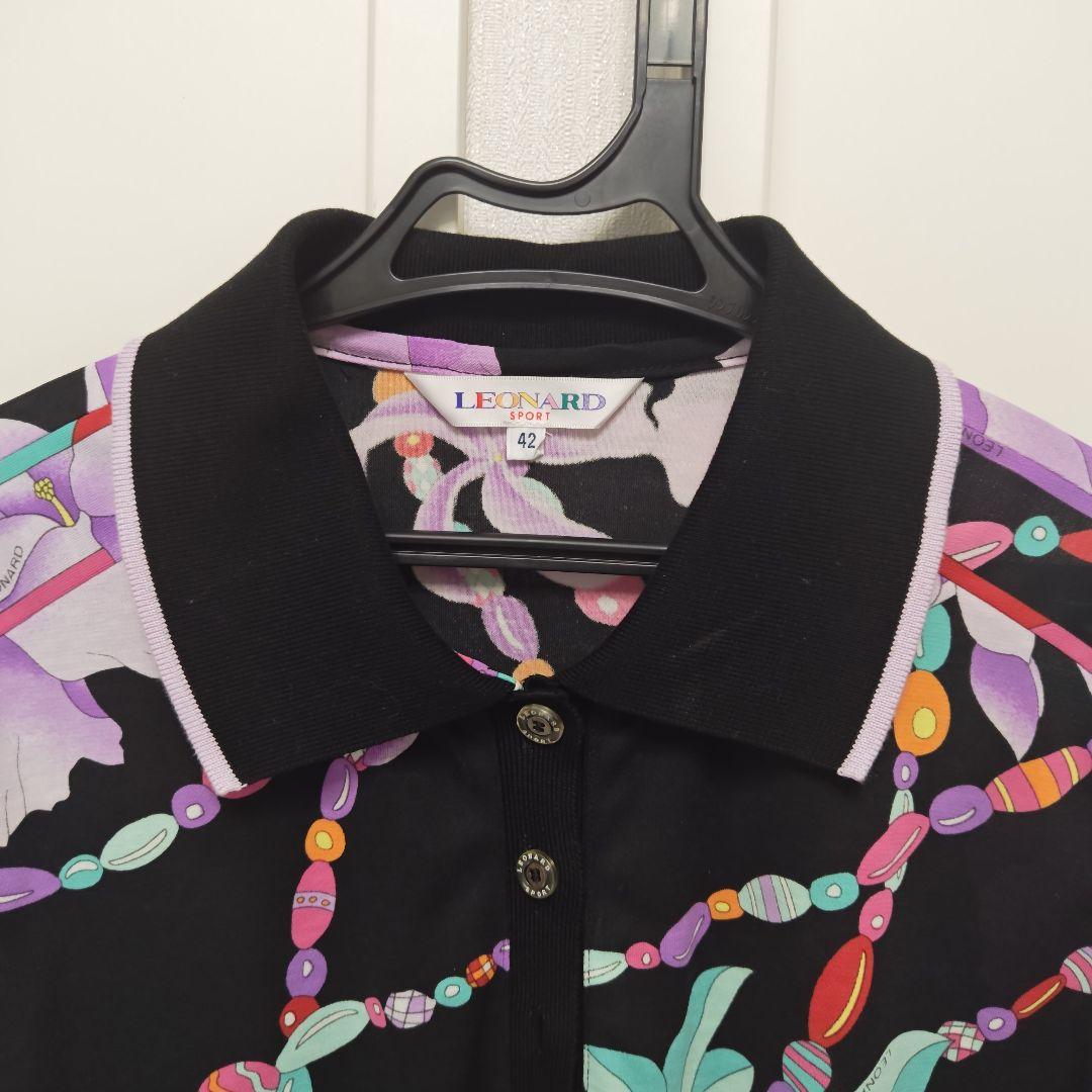 レオナール ポロシャツ ロゴボタン 黒 XL