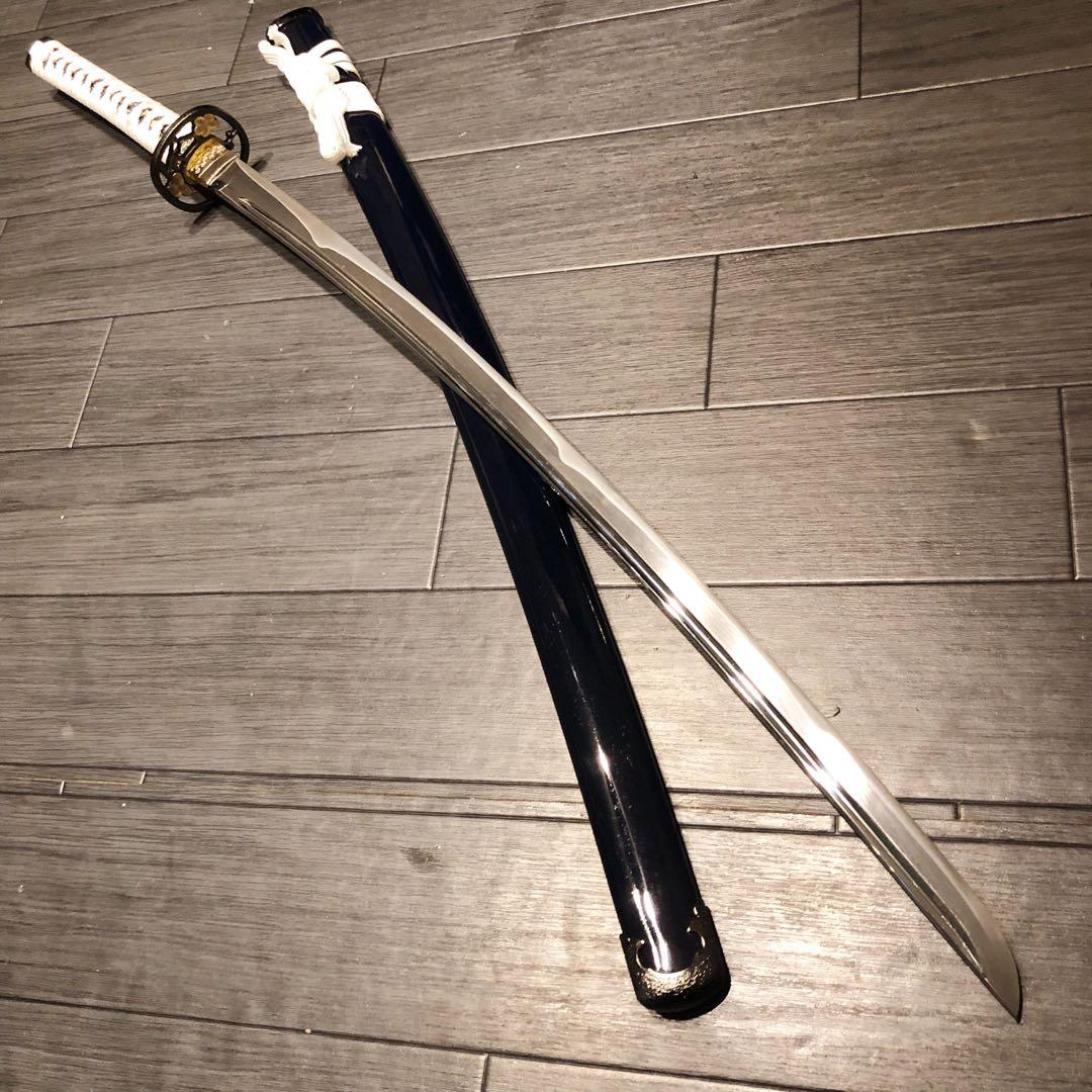 高級模造刀　高級居合刀　樋入り　優勢刃紋刀身　白拵え　亜合金刀身