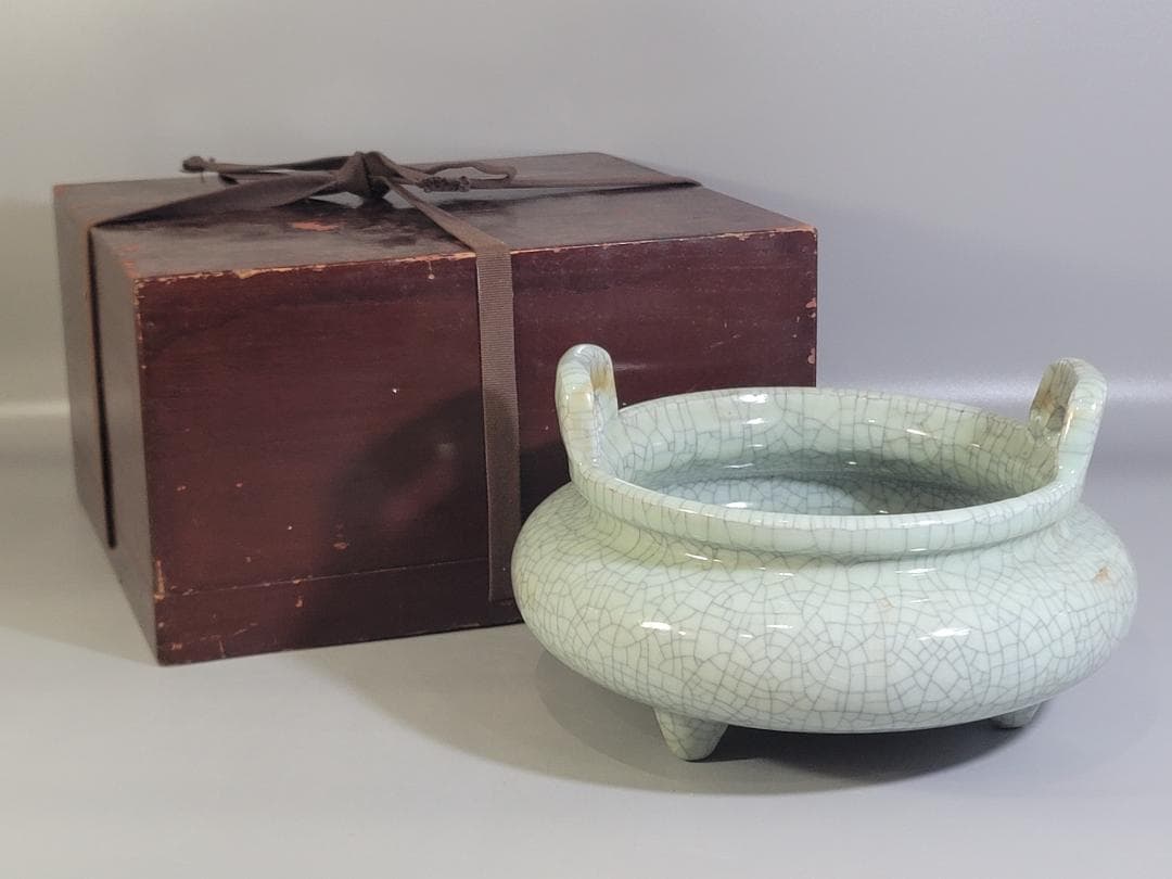中国美術 哥釉 大香炉 時代物 DT337