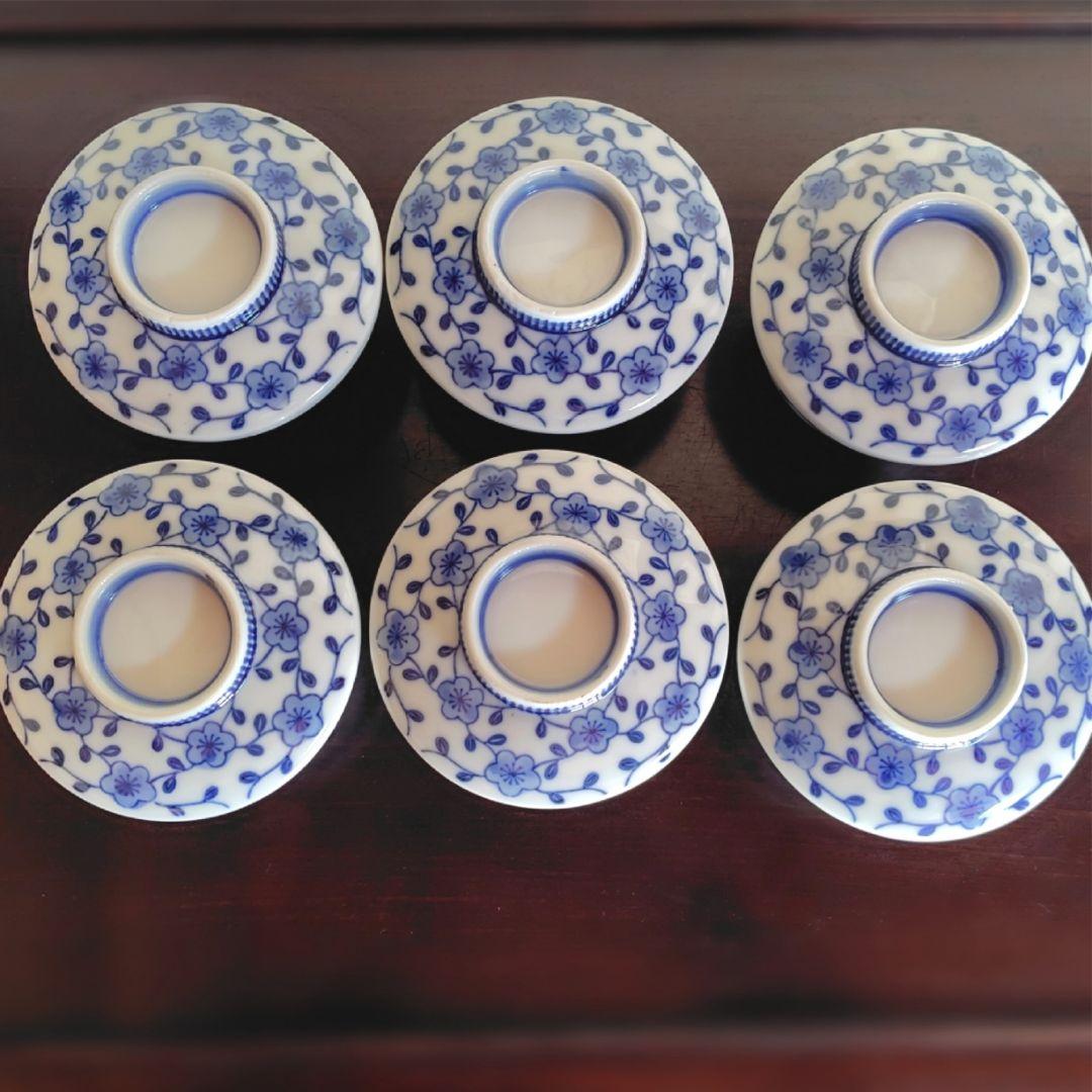 伊万里 染付 蓋付き茶碗 6客 飯碗 梅 レトロ アンティーク 冬 春