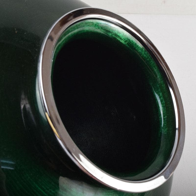 七宝焼　相互七宝謹製　緑透釉　松文　花瓶　唐木台付　共箱　M　R9393H