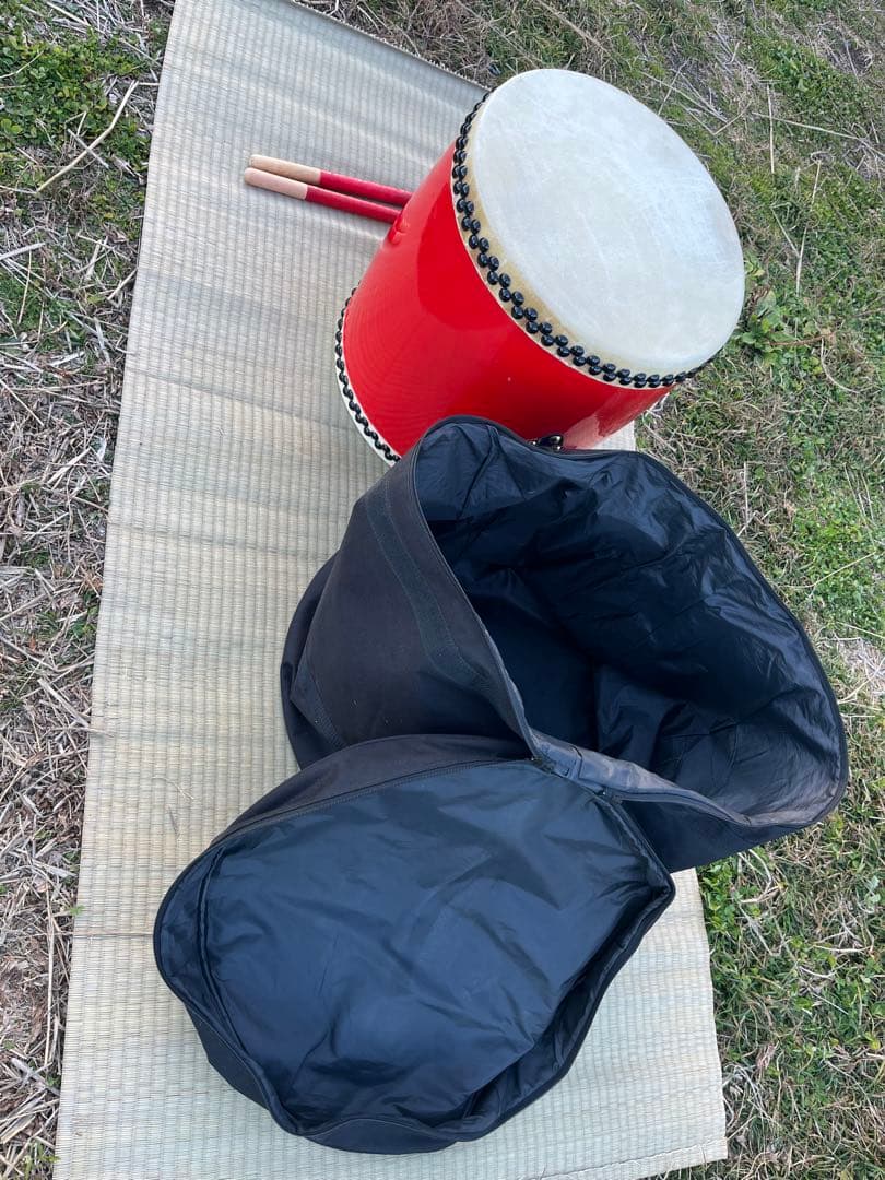 エイサー太鼓 大太鼓 本皮張り 40cm ケース付き 中古美品