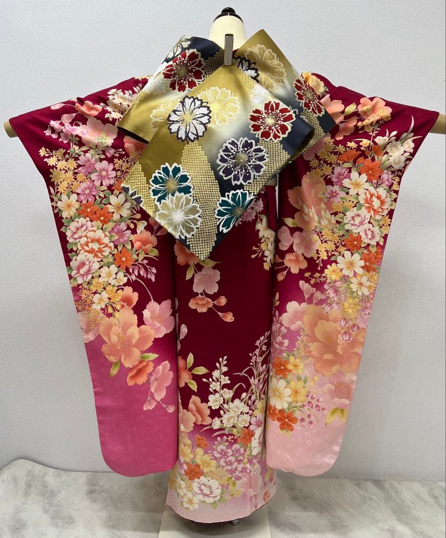 振り袖　フルセット　長襦袢付　金彩加工　刺繍　結婚式　長尺袋帯　成人式　716