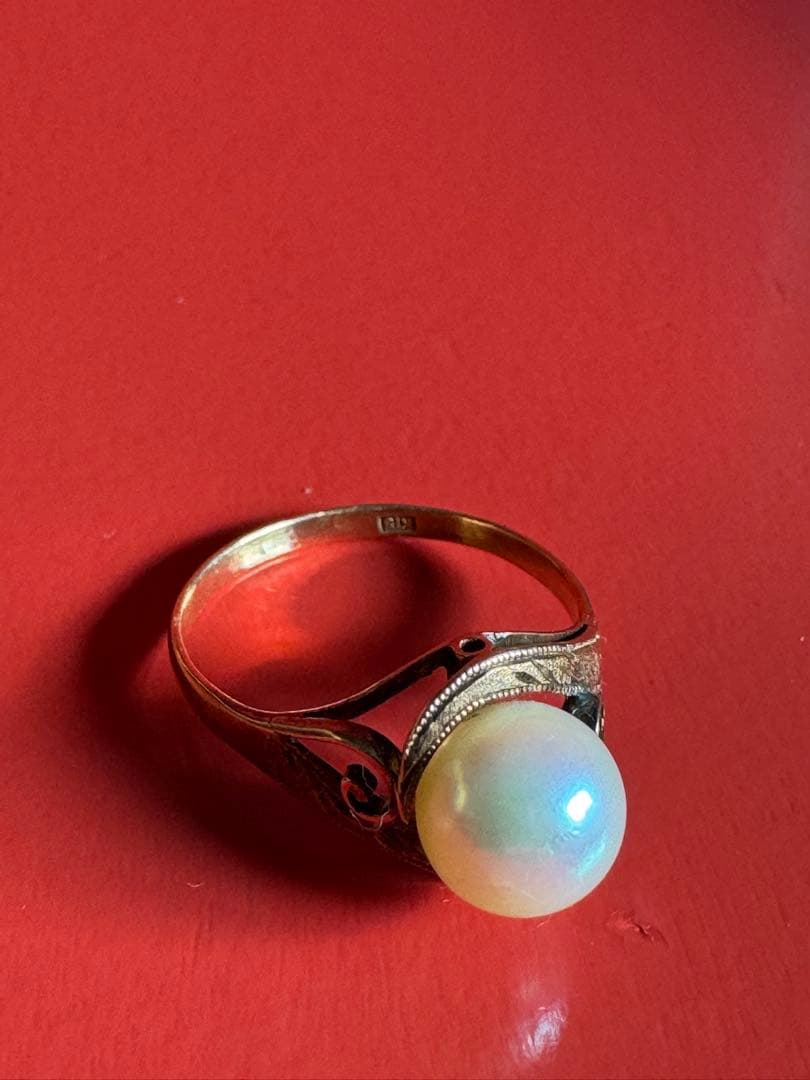 K18 真珠　指輪　一粒パールリング　ビンテージ