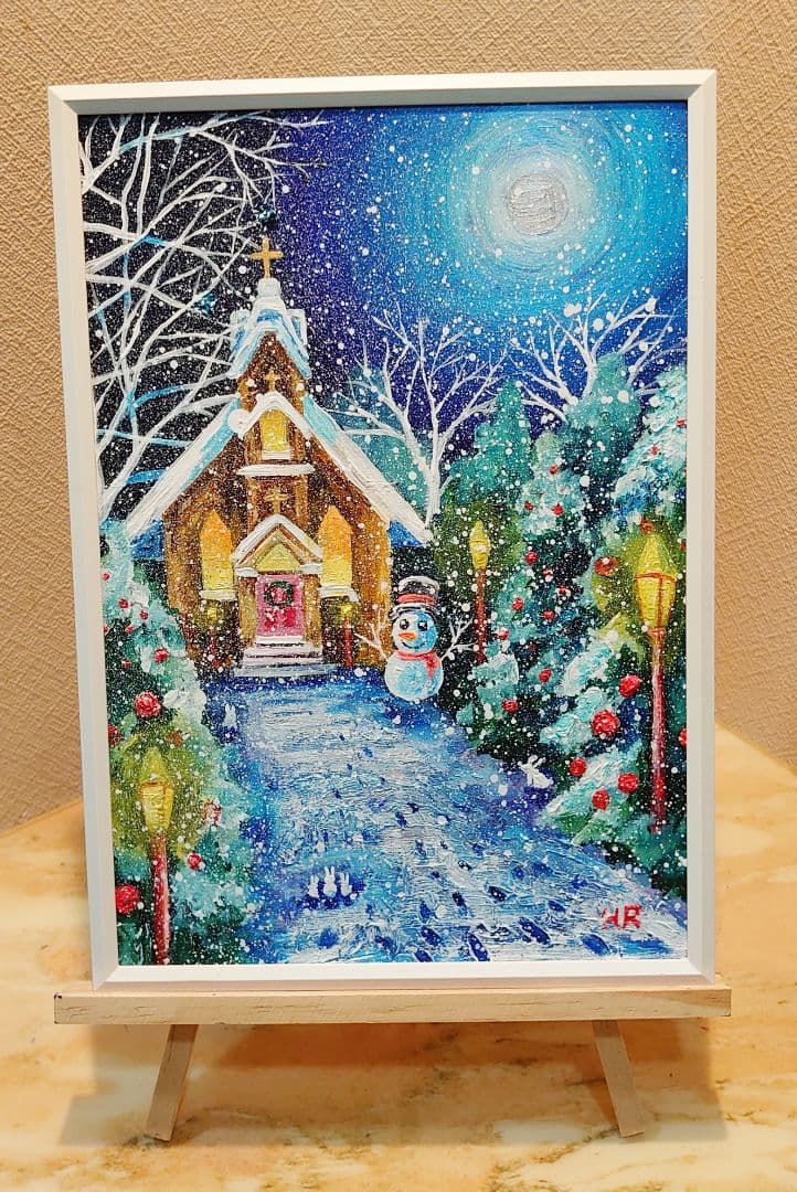 油絵 絵画【クリスマスの教会】