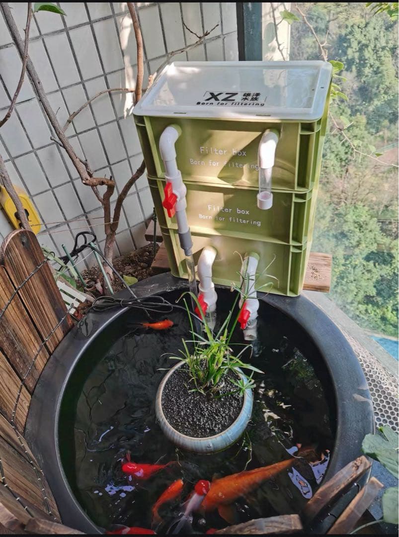 2種以上高性能濾過材2段付き　池水槽用万能ろ過フィルター　濾過槽外部式濾過器装置