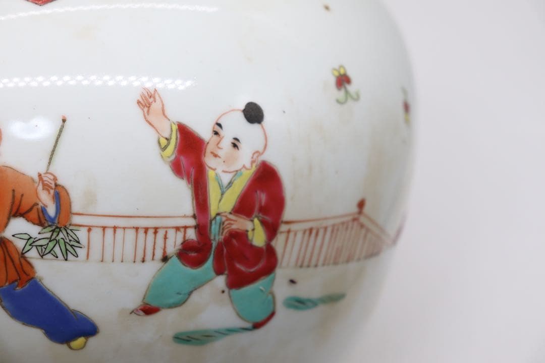 中国　粉彩　唐子　大壺　送料込み250423