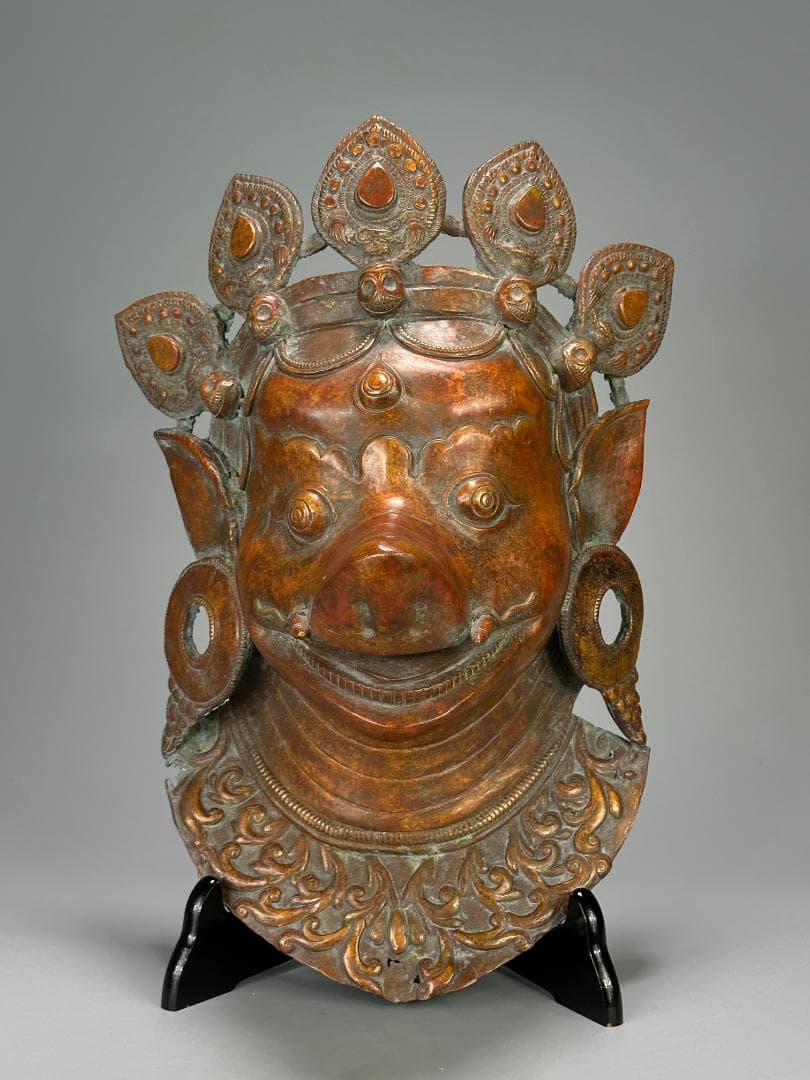 仏教美術　18世紀頃喜馬拉雅仏教　ヒマラヤ銅製面具　ヴァラーハ像　婆利迦古物保証