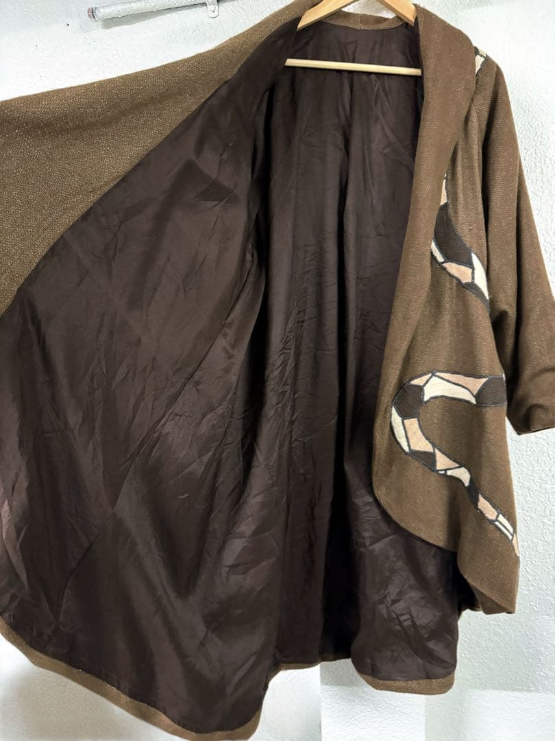 60s 70s アメリカ古着 ガウンコート ロングジャケット 刺繍 トカゲ 蛇