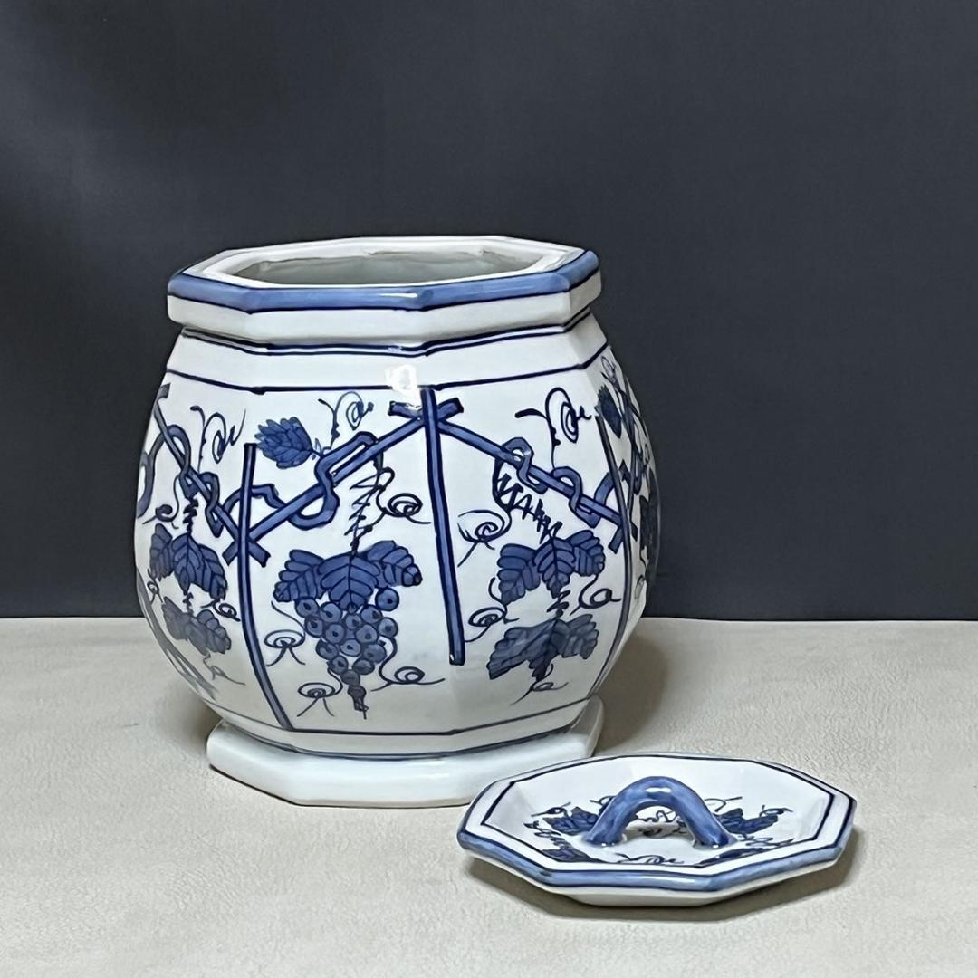 平安 静山 染付 葡萄棚 水指 共箱 茶道具 【k3526】