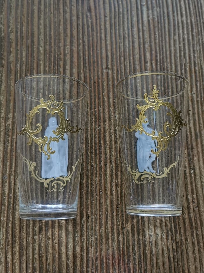 アンティーク19世紀ロブマイヤー 手描エナメル金彩 オペラ歌劇ペアショットグラス