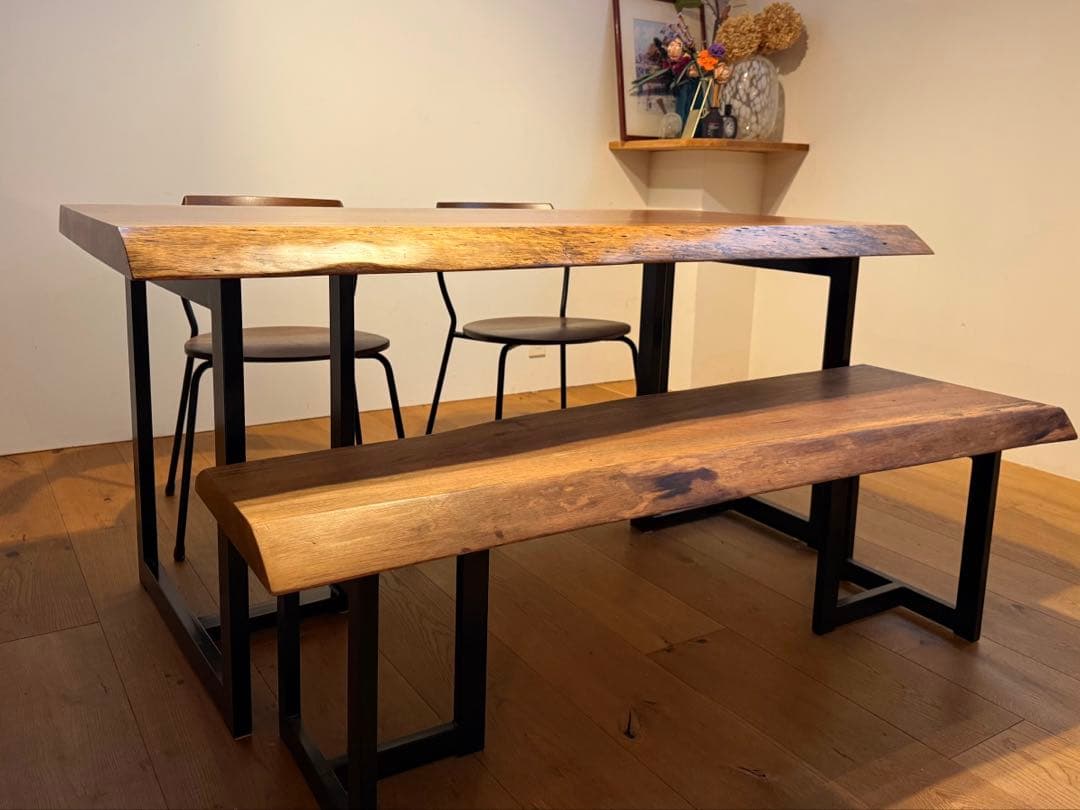 【引き取り限定】ブビンガ一枚板テーブル セット