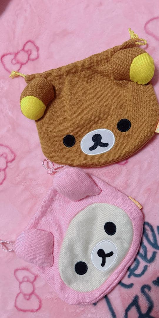 激レア❁コリラックマウサギ&リラックマあみぐるみフェイス巾着袋 2点セット超美品